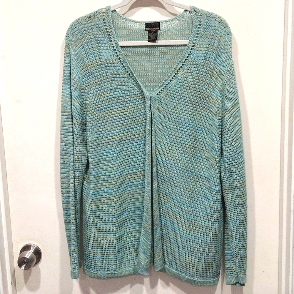 Sigrid Olsen Sport Multicolor Linen Blend One Button Cardigan Sweater Size 1X